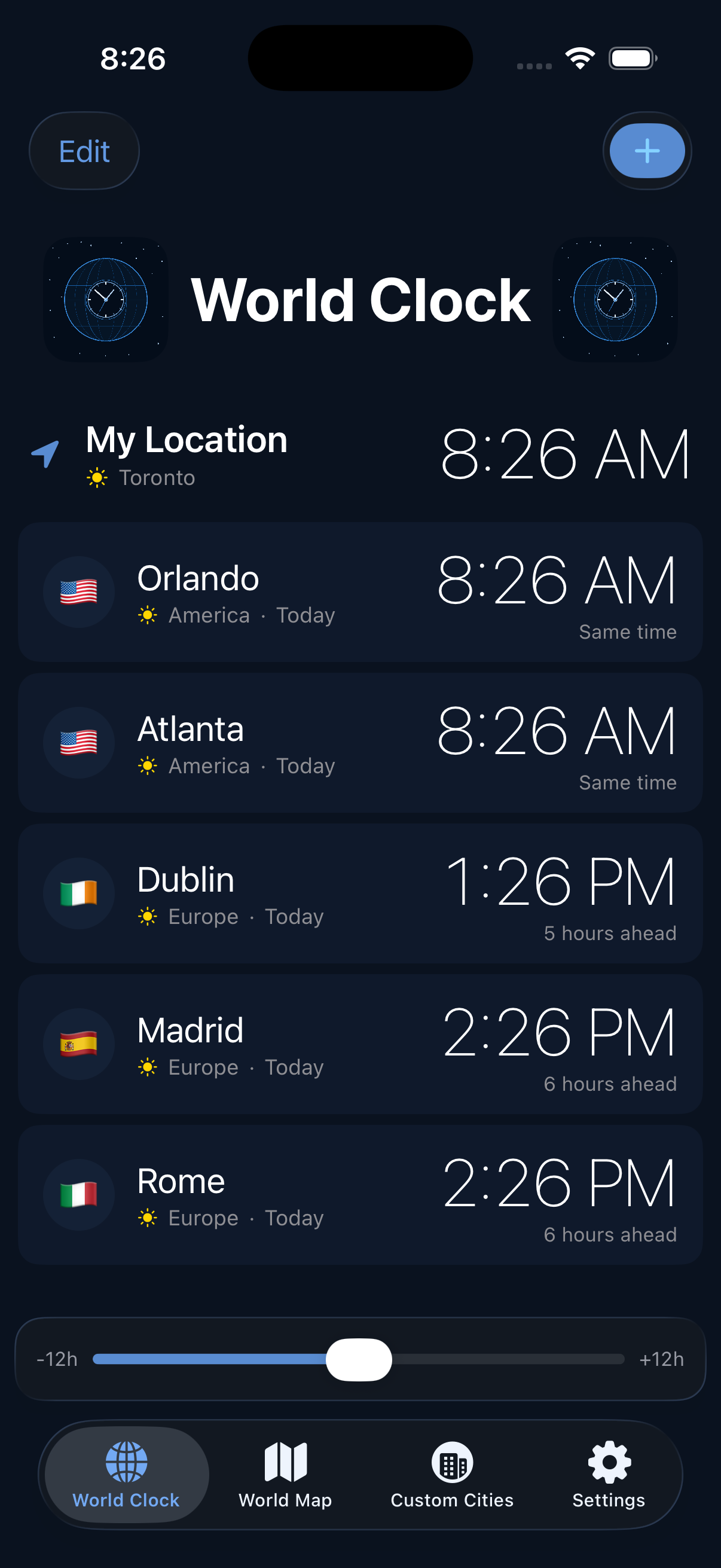 ZeniClock main clock list